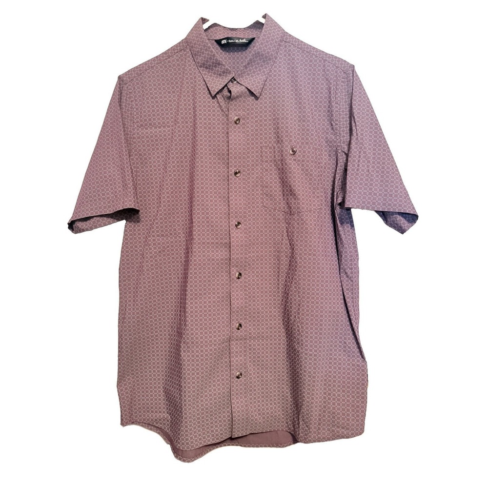 Travis Mathew Mens Purple Geometric Short Sleeve Button Down Shirt Medium